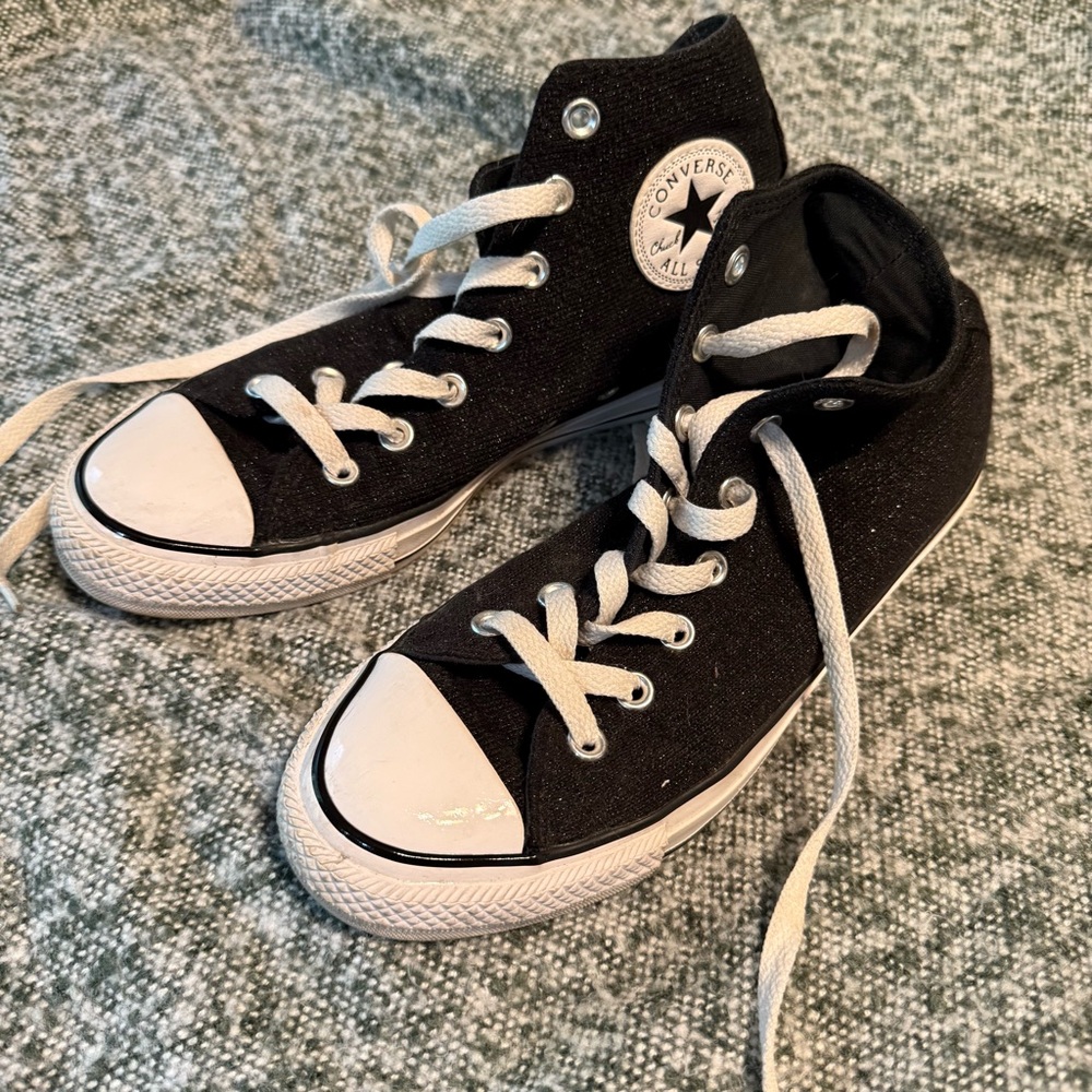 Limited Edition Sparkle Converse Black and White High-Top Sneakers 7.5